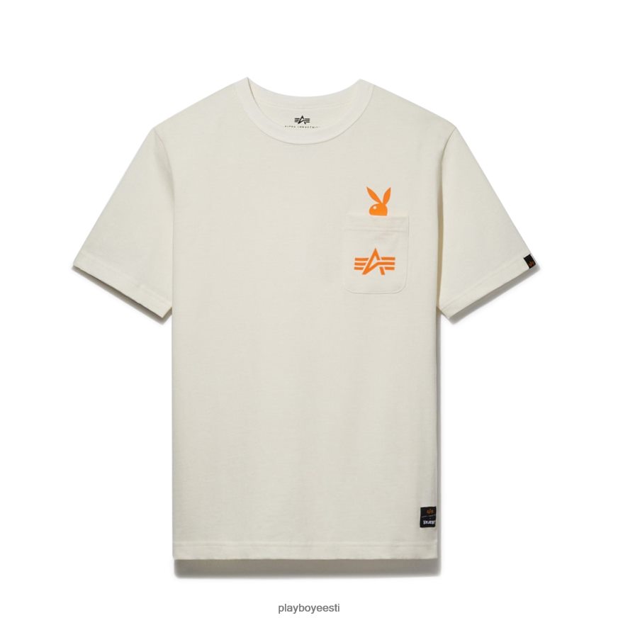 Playboy x Alpha Industries mängi igavesti tasku t-särki mehed Riietus valge XV4666170