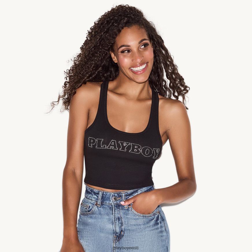 Playboy rhinestone mastipea Racerback tank naised Riietus must XV4666979